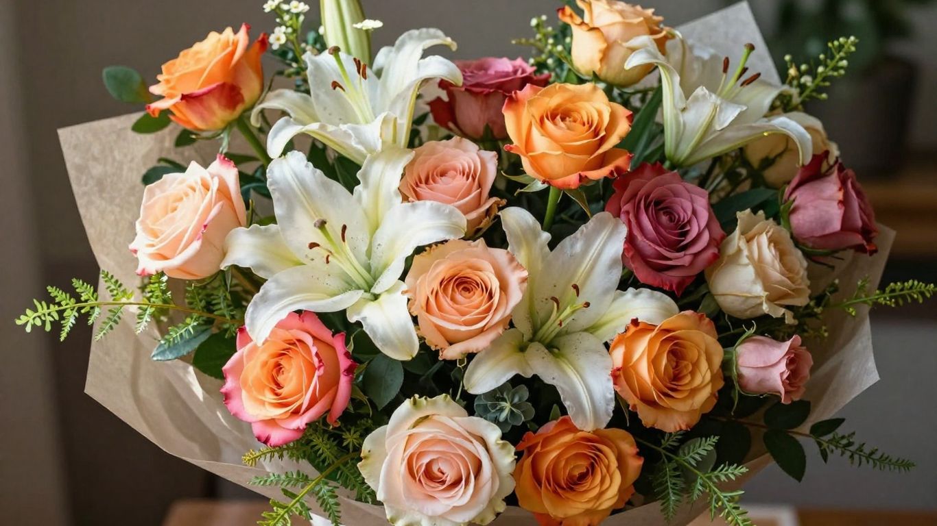 Handcrafted floral bouquet with roses and lilies in Altona.